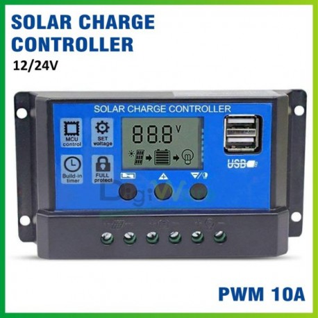 Solar Charge Controller PWM 10A Cell Pengisi Daya Panel Surya 12V 24V