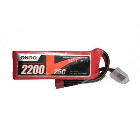 LiPo Battery 11.1V 2200mAh 3S 25-50C Onbo Nano Power with T Plug Connector