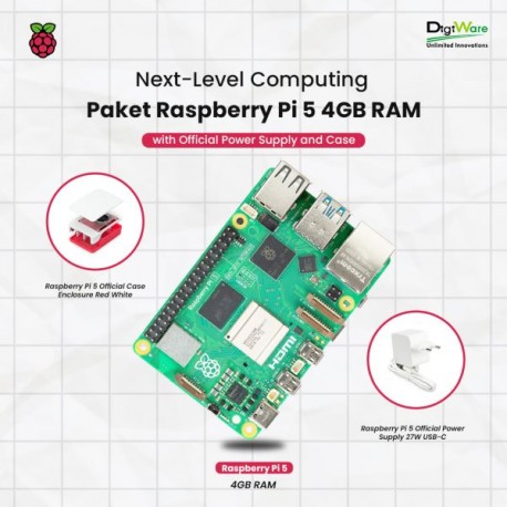 Paket Raspberry Pi 5 4GB RAM with Official Power Supply and Case