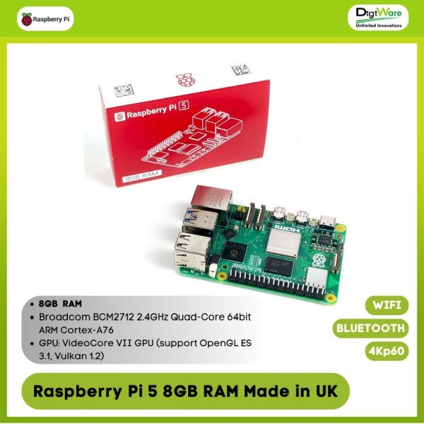 Raspberry Pi 5 8GB RAM Made in UK / Mini PC Raspi 5 - Digiware Store