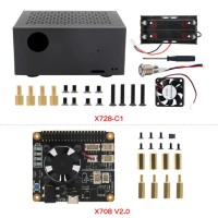 Raspberry Pi 4B/3B+/3B X708 V2.0 UPS HAT & Power Management Board with Cooling Fan - X708+X728-C1 Case