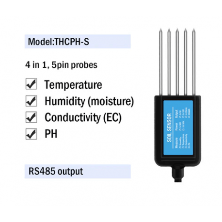 Soil Temperature Humidity Moisture Conductivity EC PH Sensor with RS485 Output