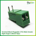 Terminal Block Pluggable 2 Pin Male Female Right Angle 3.96mm Hijau