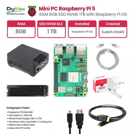 Mini PC Raspberry Pi 5 RAM 8GB SSD NVME 1TB with Raspberry Pi OS