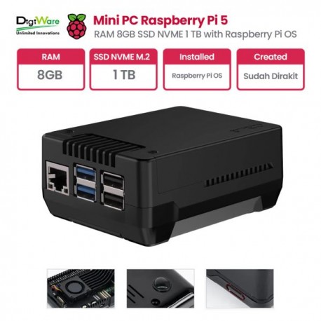 Mini PC Raspberry Pi 5 RAM 8GB SSD NVME 1TB with Raspberry Pi OS