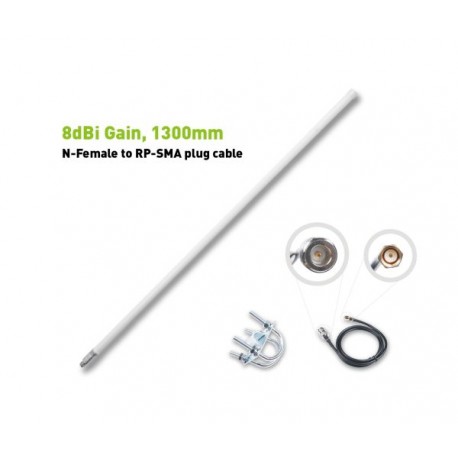 8dBi Fiberglass LoRa Outdoor Antenna N-Female Type to RP-SMA 858-878MHz White 1300mm