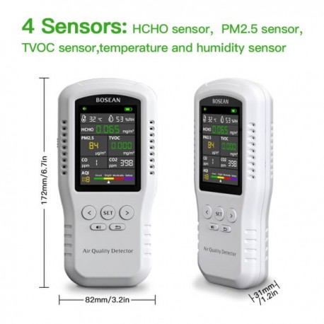 Air Quality Monitor Bosean T-Z01 Pro PM2.5 HCHO TVOC CO CO2 Temperature Humidity