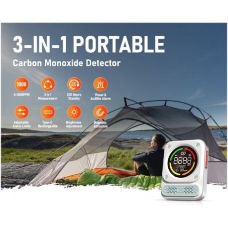 Bosean BH-X01 Portable CO Carbon Monoxide Detector 3 in 1 Rechargeable