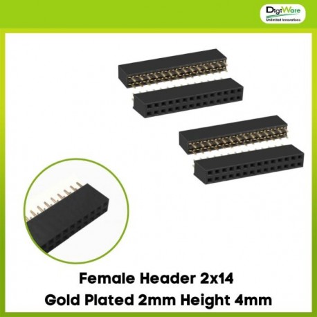 Female Header 2x14 Gold Plated 2mm Height 4mm