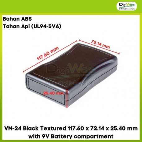 VM-24 Black Textured 117.60 x 72.14 x 25.40 mm with 9V Battery compartment