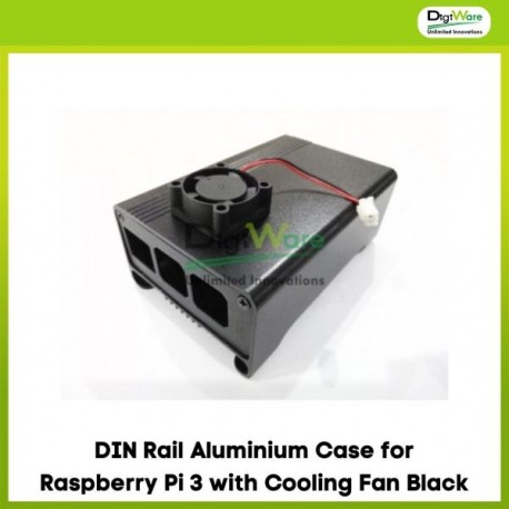 DIN Rail Aluminium Case for Raspberry Pi 3 with Cooling Fan Black