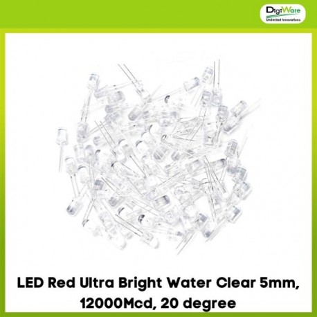 LED Red Ultra Bright Water Clear 5mm, 12000Mcd, 20 degree