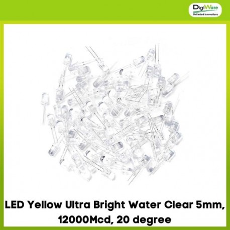 LED Yellow Ultra Bright Water Clear 5mm, 12000Mcd, 20 degree