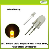 LED Yellow Ultra Bright Water Clear 5mm, 12000Mcd, 20 degree