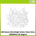 LED Green Ultra Bright Water Clear 5mm, 12000Mcd, 20 degree