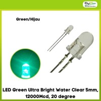 LED Green Ultra Bright Water Clear 5mm, 12000Mcd, 20 degree