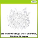 LED White Ultra Bright Water Clear 5mm, 15000Mcd, 20 degree