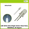 LED White Ultra Bright Water Clear 5mm, 15000Mcd, 20 degree