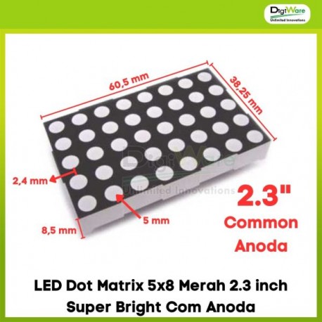 LED Dot Matrix 5x8 Merah 2.3 inch Super Bright Com Anoda