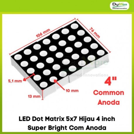 LED Dot Matrix 5x7 Hijau 4 inch Super Bright Com Anoda