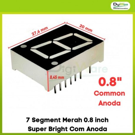 7 Segment Merah 0.8 inch Super Bright Com Anoda