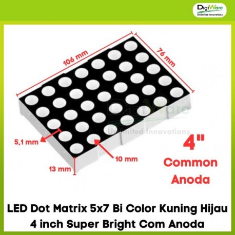 LED Dot Matrix 5x7 Bi Color Kuning Hijau 4 inch Super Bright Com Anoda