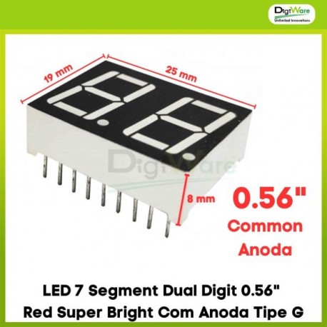 LED 7 Segment Dual Digit 0.56&quot Red Super Bright Com Anoda Tipe G+C11784
