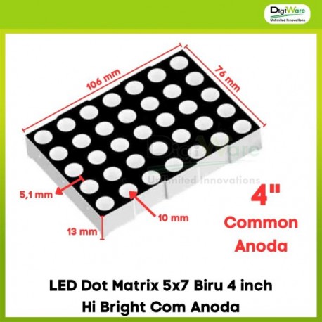 LED Dot Matrix 5x7 Biru 4 inch Hi Bright Com Anoda