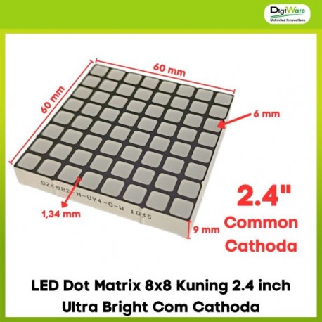 LED Dot Matrix 8x8 Kuning 2.4 inch Ultra Bright Com Cathoda