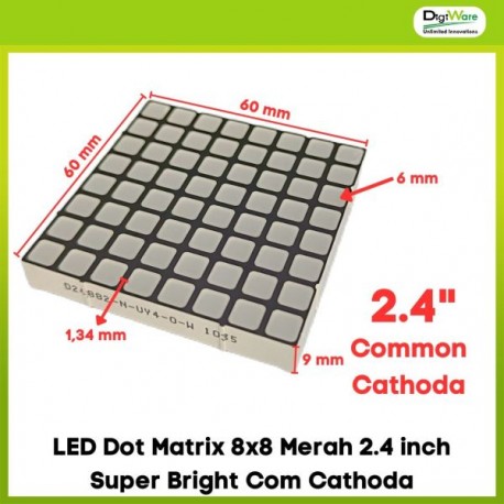 LED Dot Matrix 8x8 Merah 2.4 inch Super Bright Com Cathoda