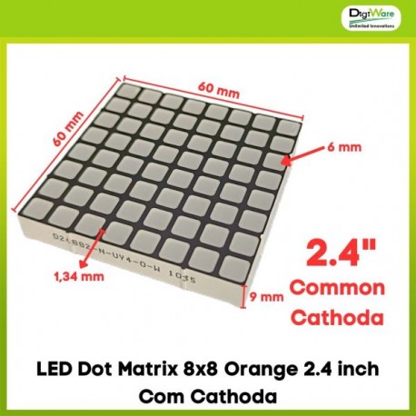 LED Dot Matrix 8x8 Orange 2.4 inch Com Cathoda