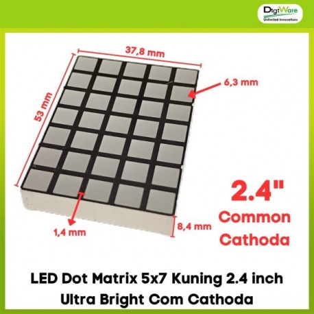 LED Dot Matrix 5x7 Kuning 2.4 inch Ultra Bright Com Cathoda