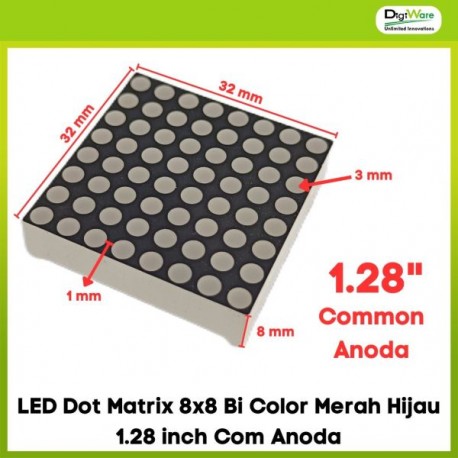 LED Dot Matrix 8x8 Bi Color Merah Hijau 1.28 inch Com Anoda
