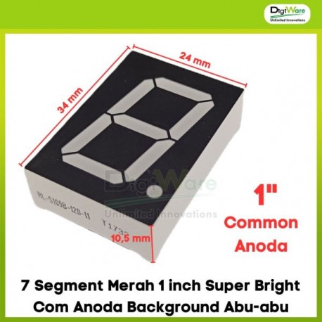 7 Segment Merah 1 inch Super Bright Com Anoda Background Abu-abu