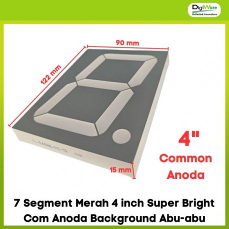 7 Segment Merah 4 inch Super Bright Com Anoda Background Abu-abu