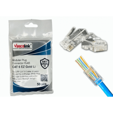 Vascolink Connector RJ45 Plug Cat 6 EZ GOLD Li 50pcs