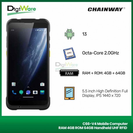 C66-V4 Mobile Computer RAM 4GB ROM 64GB Handheld UHF RFID Reader NFC 13MP Camera Zebra SE4710 1D/2D Barcode Engine WiFi 5.5 inc