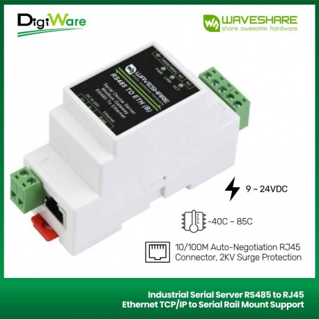 Industrial Serial Server RS485 to RJ45 Ethernet TCP/IP to Serial Rail Mount Support
