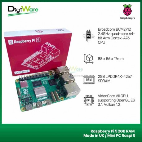 Raspberry Pi 5 2GB RAM Made in UK / Mini PC Raspi 5