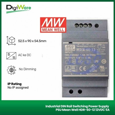 Industrial DIN Rail Switching Power Supply PSU Mean Well HDR-60-12 12VDC 5A