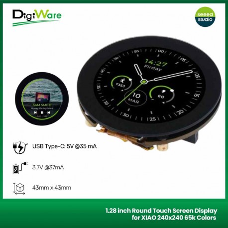 1.28 inch Round Touch Screen Display for XIAO 240x240 65k Colors RTC for All XIAO Compatible, HMI, Smart Home, Wearables