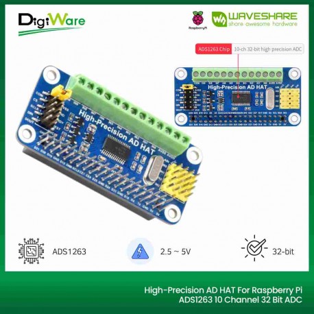 High-Precision AD HAT For Raspberry Pi ADS1263 10 Channel 32 Bit ADC