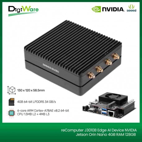 reComputer J3010B Edge AI Device NVIDIA Jetson Orin Nano 4GB RAM 128GB NVMe SSD WiFi BT LTE Aluminum Case