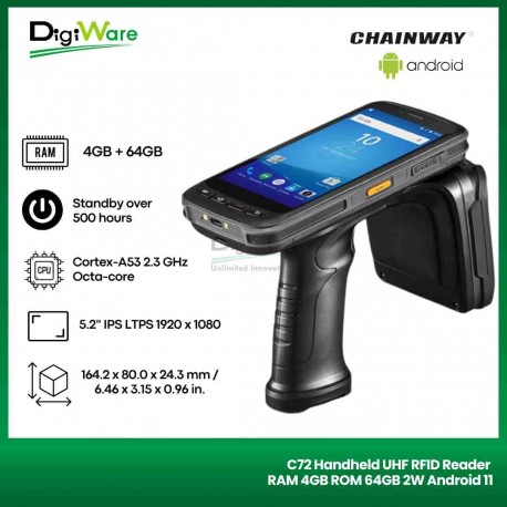 C72-V4 Mobile Computer RAM 4GB ROM 64GB Handheld UHF RFID Reader NFC 13MP Camera WiFi 5.2 inch Touch Display Android 11