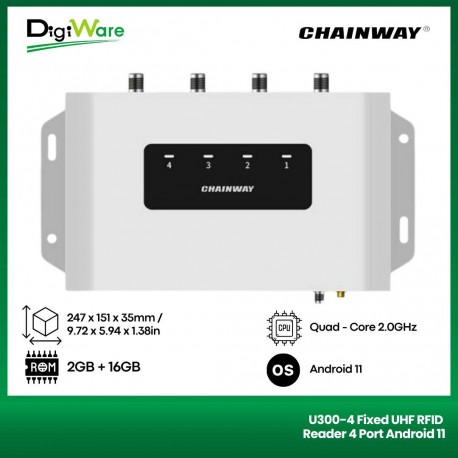 U300-4 Fixed UHF RFID Reader 4 Port Android 11