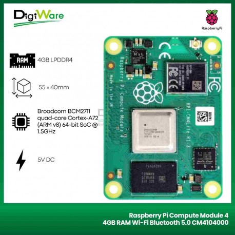 Raspberry Pi Compute Module 4 4GB RAM 2.4/5.0GHz Wi-Fi Bluetooth 5.0 CM4104000