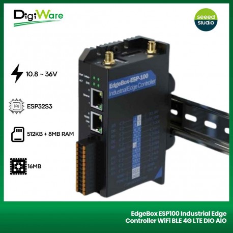 EdgeBox ESP100 Industrial Edge Controller WiFi BLE 4G LTE DIO AIO Ethernet CAN RS485