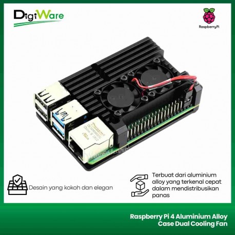 Raspberry Pi 4 Aluminium Alloy Case Dual Cooling Fan