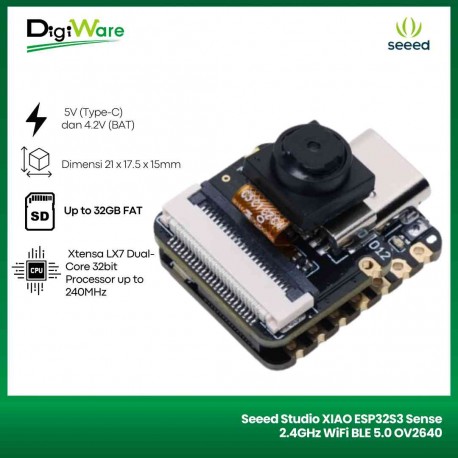 Seeed Studio XIAO ESP32S3 Sense 2.4GHz WiFi BLE 5.0 OV2640 Camera Sensor Digital Microphone 8MB PSRAM 8MB FLASH Battery Charge