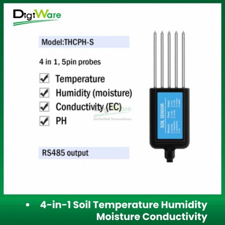 4-in-1 Soil Temperature Humidity Moisture Conductivity EC PH Sensor with RS485 Output